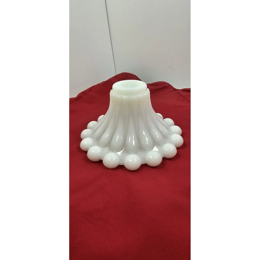 Vintage Milk‎ Glass Hobnail Candlestick Holder Fluted Pedestal